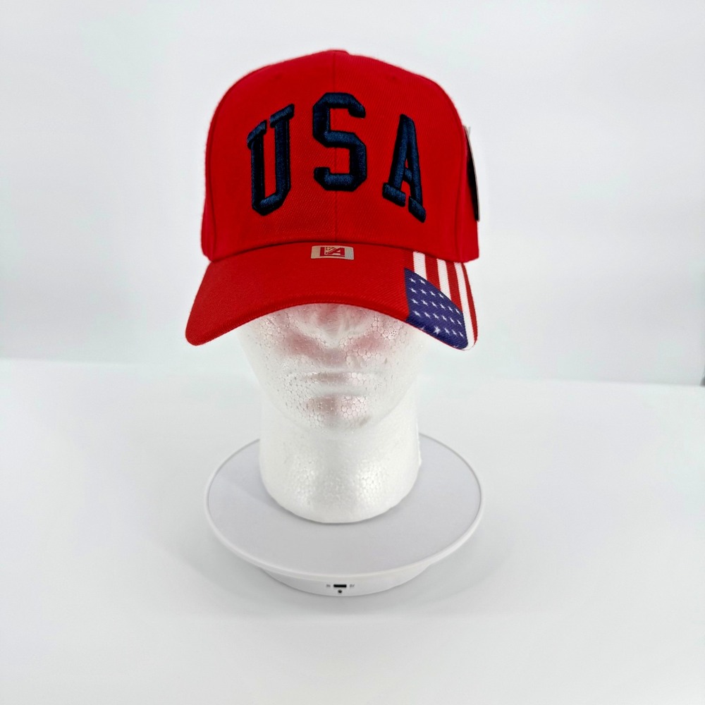 USA Baseball Cap Mens One Size Red American Flag Patriotic Hat